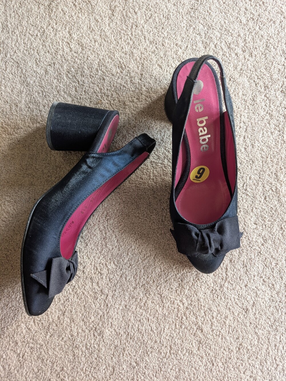Le Babe Italy Navy Slingback Bow Block Heel Coquette Pumps